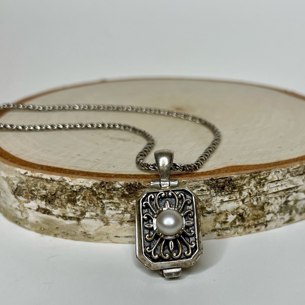 Anatoli Sterling Silver Pearl Locket Necklace